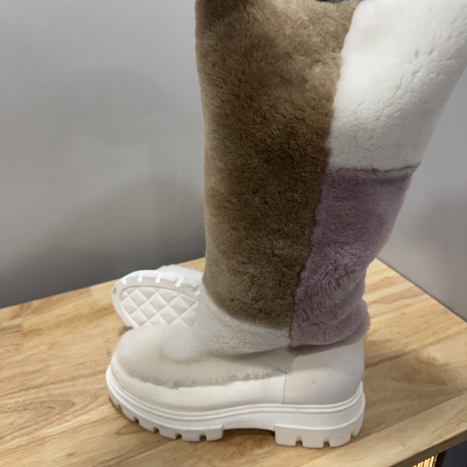 Free People Happy Thoughts Knee High Shearling Fur Boots Eu 40 Us 10 Chunky Sole